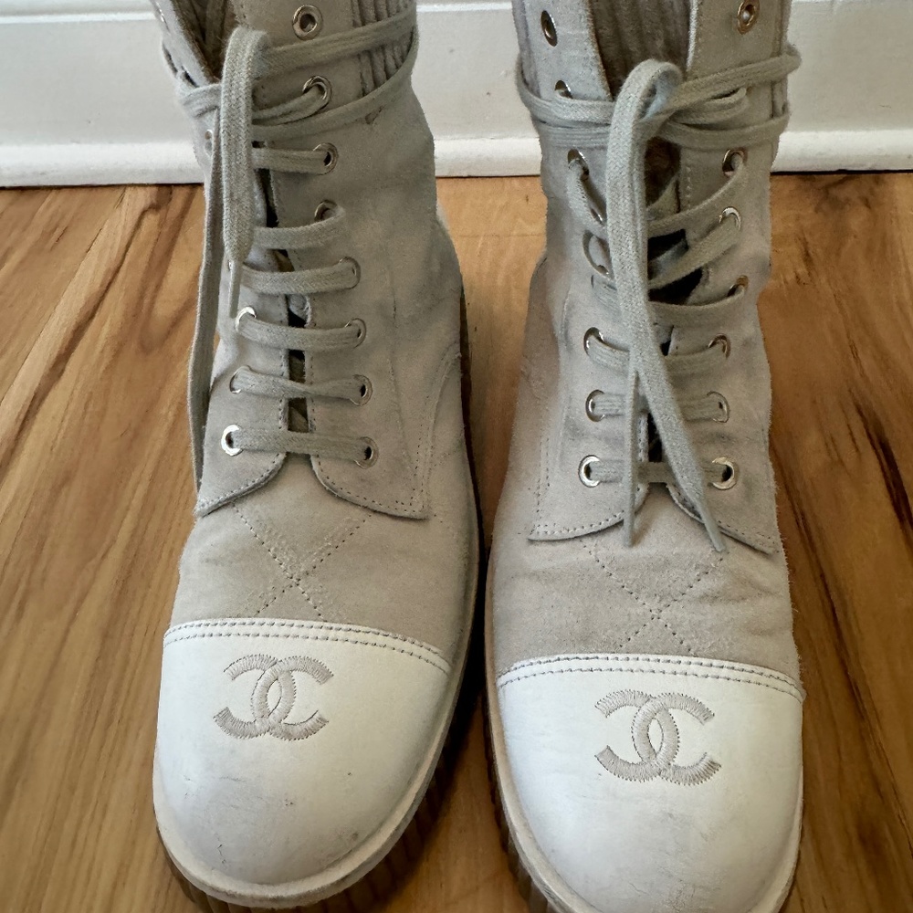 Pre-owned Chanel Lace up Boots Size 38.5